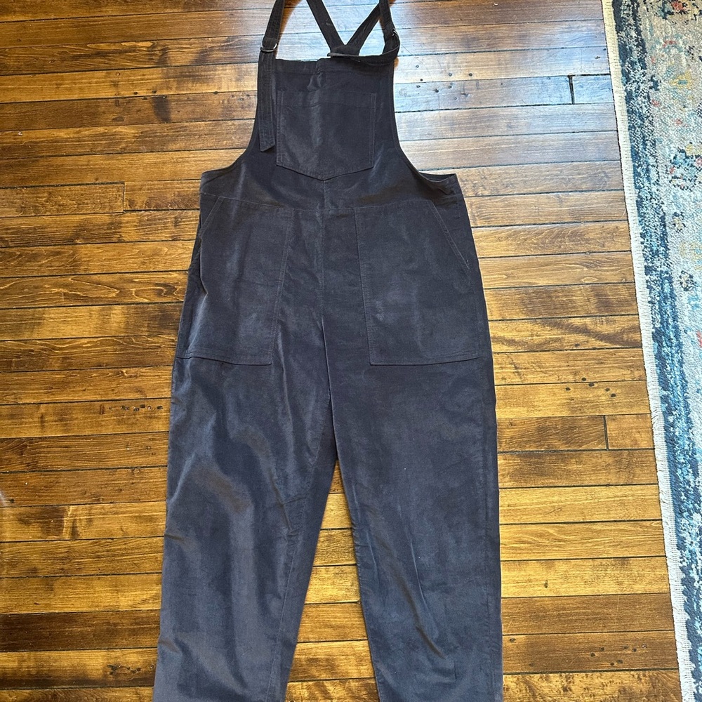 Aerie Dark Gray Corduroy Overalls with Front Pockets